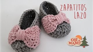 Zapatitos Lazo a crochet para bebés  0 a 3 meses [upl. by Issor]