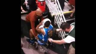 David West of NOLA torn ACL wheeled off the court in wheel chair [upl. by Narik733]