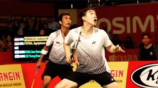 Marcus Gideon Agrippina TRICKSHOT Against Lee Yong Dae  Marcus Gideon Agrippina vs Jung Lee [upl. by Ahsenauq]