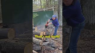 Woman Uses Stihl MS250 Chainsaw for First Time [upl. by Payne]