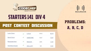 CodeChef Starters 141 Div 4  Post Contest Discussion  Solution  A to D [upl. by Jannelle]