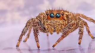 Cute jumping spider with blue eyes [upl. by Aiza]