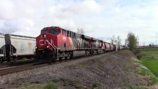 NEW RECORD 218 CARS  ULTRA LONG CN amp CP Grains Train Meet  Matsqui Jct BC Canada 15APR17 [upl. by Nylloh]