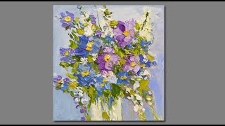 Acrylic Painting techniques palette knife purple flowers [upl. by Teahan]