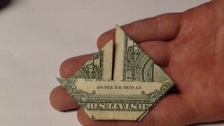 Fold Money Sailboat Origami  1 One Dollar Bill Tutorial Full Instructions for Moneygami Boat [upl. by Ennirroc249]