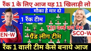 ENGW vs SCOW Dream11 Prediction  England Women vs Scotland Women Dream11 Team  T20 World Cup [upl. by Dorrehs231]