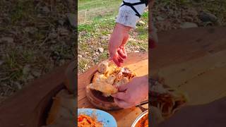 Pasta with chicken food cooking outdoorcooking pasta chicken nature [upl. by Body]