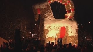 Giant straw Christmas goat in Sweden is burnt downonce again [upl. by Gerald455]