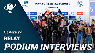 World Cup 2122 Oestersund Men Relay Podium Interviews [upl. by Ycnaf867]