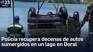 Policía de MiamiDade recupera decenas de autos sumergidos en un lago en Doral [upl. by Yrffej]