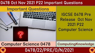 0478 Oct Nov P22 Important Questions  IGCSE 0478 Computer Science P2 [upl. by Corette]