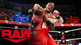 Bobby Lashley lays waste to Big E Seth Rollins and Kevin Owens during Raw commercial break [upl. by Arvin612]