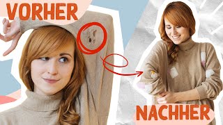 Pullover Makeover Pinterest HACK  Löcher reparieren OHNE nähen Refashion Transformation [upl. by Ssidnac]