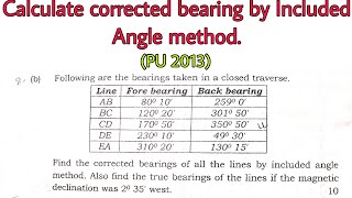 Corrected Bearing by Included angle method  PU 2013  Compass Surveying  Prashant YT [upl. by Lyj]