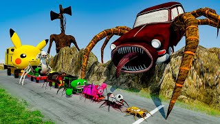 ALL MONSTERS Big amp Small Cars vs Downhill Madness with SIREN HEAD amp CAR EATER – BeamNGDrive [upl. by Nomyad]