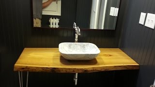 DIY Pintrest Bathroom Makeover with live edge counter top [upl. by Aitekram]