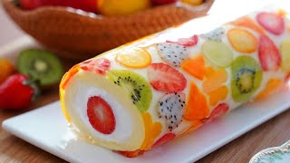 아름다운 과일 젤리 롤케이크  Beautiful Fruit Jelly Roll cake 🍓🥝🍊🍋🥭🍇  컵 계량 [upl. by Omsare]