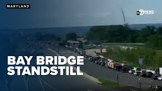 Tractortrailer crash clogs Bay Bridge traffic in Maryland [upl. by Cecile]