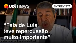 Palavras de Lula têm efeito positivo na busca por paz em Gaza diz embaixador da Palestina [upl. by Ahtibbat]