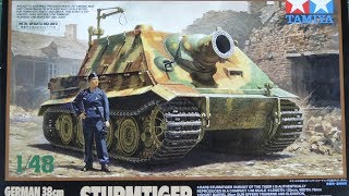 TAMIYA 148 STURMTIGER PREBUILD INBOX REVIEW [upl. by Naro]