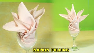 LILY TABLE NAPKIN FOLDING IN THE GLASS TUTORIAL [upl. by Aciras851]