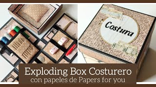 EXPLODING BOX COSTURERO con PAPERS FOR YOU  TUTORIAL  LLUNA NOVA SCRAP [upl. by Kazmirci817]