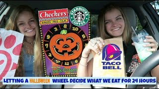 Letting A Halloween Wheel Decide What We Eat for 24 Hours  Jacy and Kacy [upl. by Acinod792]