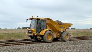 TENEX Rail Hydrema 912ES Articulated HiRail Dump Truck 1792021  PoathTV Australian Trains [upl. by Nnaillek]