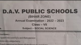 DAV Class 7 Social Scince Question paper of Annual Examination 202223 davaalok [upl. by Wennerholn]