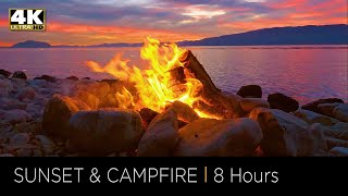 8 Hours of Relaxing Campfire by a Lake at Sunset in 4k UHD Stress Relief Meditation amp Deep Sleep [upl. by Zuliram]