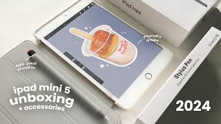 ゜☆ unboxing ipad mini 5 in 2024  accecories  apple pencil alternative  procreate drawing [upl. by Leinahtam173]