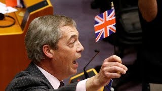 Nigel Farage’s final speech to European Parliament cut short after he waves flag [upl. by Harry]