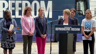 Massachusetts Gov Maura Healey speaks during HarrisWalz bus tour promoting reproductive freedom [upl. by Chilt6]