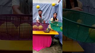 Throw the ball in hanging basket 🧺 with sister  Ball throw game with family shorts [upl. by Edveh]