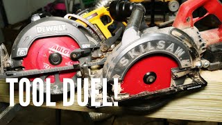 ULTIMATE TOOL DUEL All new SKILSAW Cordless Worm Drive Circular Saw Vs Dewalt 60v Rear Handle Saw [upl. by Ayel]