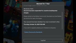 banned for 1 year on roblox [upl. by Ahtabbat]