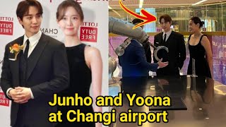 Lee Junho and Im yoona grand opening together at Changi Airport with Crew members [upl. by Nehtiek]