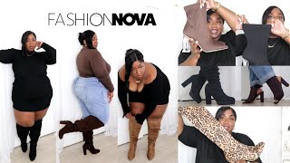 finally Finally FINALLY WIDE CALF Boots that actually fit wide calves Fashion Nova Curve Haul [upl. by Veleda]