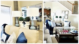 NEW Family Room Tour  Blue and White Spring Trends For Your Home [upl. by Tuckie]