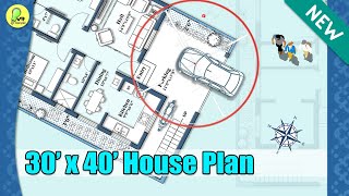 30×40 house plan with car parking east facing 30 by 40 home plan 3040 house design instyle [upl. by Egon]