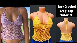 Easy crochet crop top tutorial for beginners Crochet mesh top crochetcroptop [upl. by Htor]