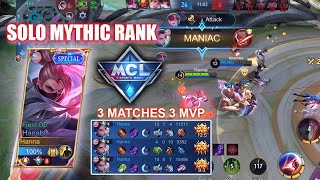 SOLO MYTHIC RANK MCL  3 MATCHES 3 MVP  TOP GLOBAL HANABI  MLBB  SOLO [upl. by Mccullough508]