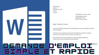 Word  demande demploi simple et rapide [upl. by Tressia200]