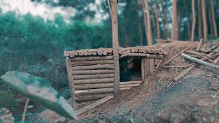 Build a wooden survival shelter alone in the wild forest trap fish time lapse [upl. by Placidia203]