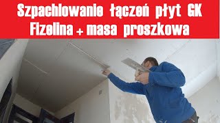 Szpachlowanie łączeń fizeliną i masą proszkową cekol c40 Jak spoinować płyty gk zbrojenie GK [upl. by Arvid28]