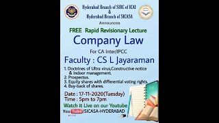 Rapid Revision Lecture for CA InterIPCC  Company Law by CS L Jayaraman [upl. by Chariot266]