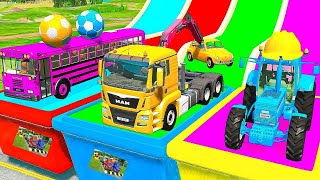 TRANSPORTING PIXAR CARS amp FRUITS WITH COLORED amp JOHN DEERE vs CLAAS vs TRACTORS  BeamNGdrive 962 [upl. by Shakti]