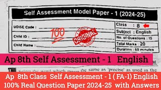 Ap 8th class Fa1 English question paper 2024 with answersAp 8th self assessment 1 English paper [upl. by Pinzler]