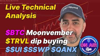 Live Technical Analysis BTC Moonvember‍ TRVL dip buying UI SSWP QANX [upl. by Aneetsirhc742]