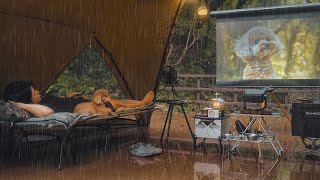 Solo Camping in Rain with My Dog  Cozy Tent Movie Theater  Relaxing Sound of Rain ASMR [upl. by Sirehc517]